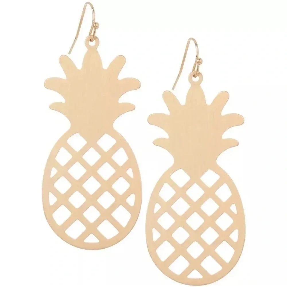 Pineapple Drop Earrings in Gold Tone